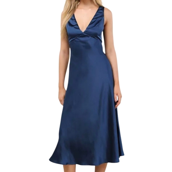 Lulus Incredible Love Satin Cowl Back Slip Dress Size XL Midi Babydoll Femme NEW - Picture 2 of 14